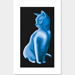 Cat Contour Line Art - Icy Blue Posters and Art